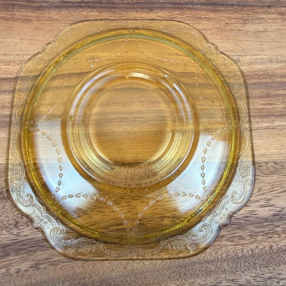 Federal Glass‎ Madrid Amber Depression Glass Saucers Square Scalloped Set of 4
